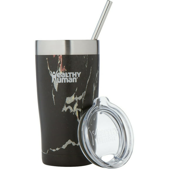Healthy Human Stainless Steel Tumbler with Straw & Lid | Splash Proof Insulated Travel Cup | Eco-Friendly Coffee Tumblers | Water Cups with Straws Cleaner and Splash Proof Lids (20oz, Black Onyx)