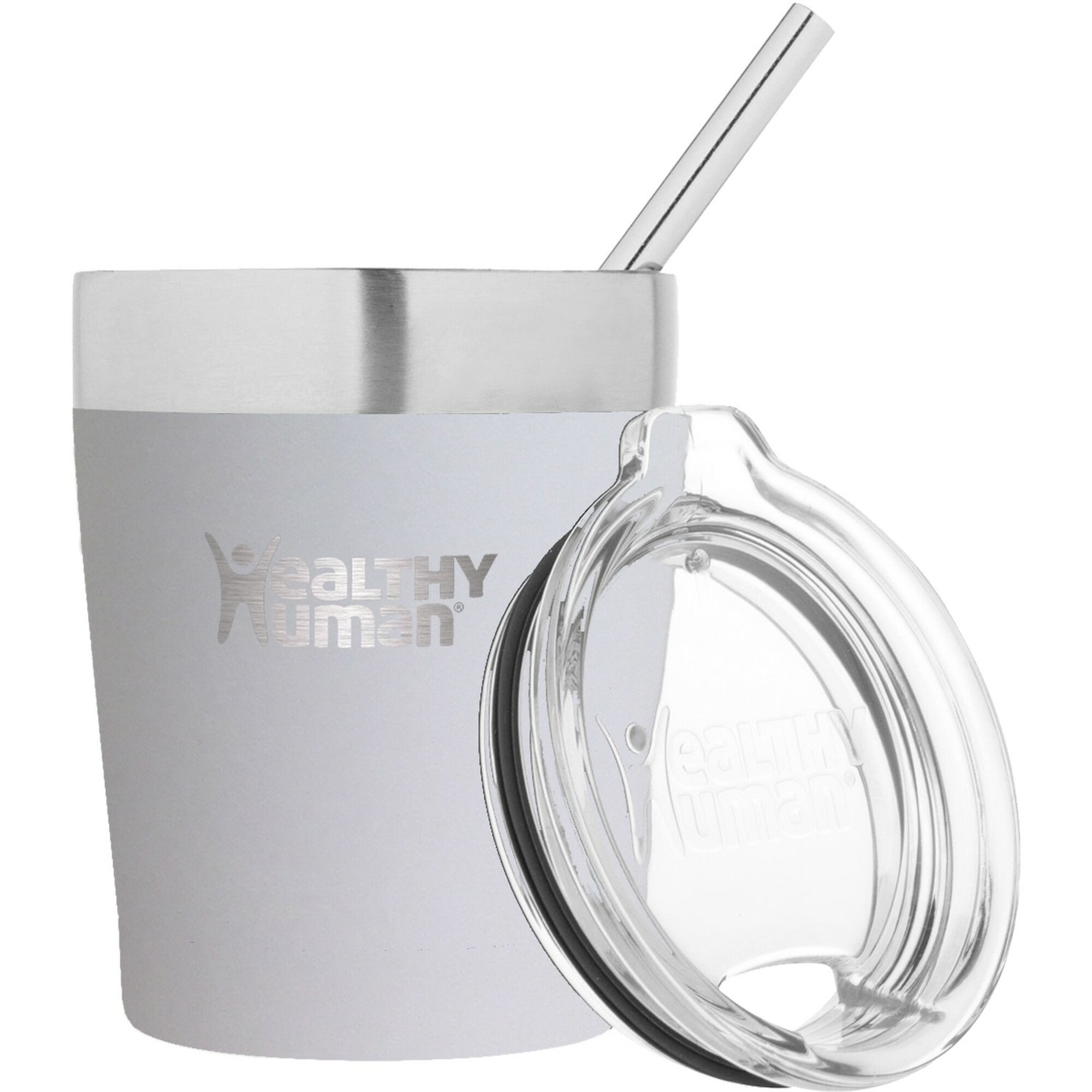 Healthy Human Stainless Steel Tumbler with Straw | Splash Proof Insulated Travel Cruiser Cup | Eco-Friendly Coffee Tumblers with Straws Cleaner & Splash Proof Lid (12oz, Pure White)