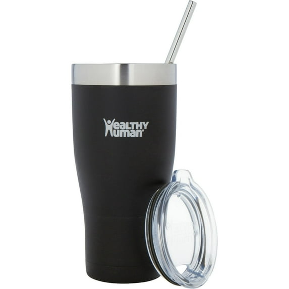 Healthy Human Stainless Steel Tumbler with Straw & Lid (32oz, Pure Black)