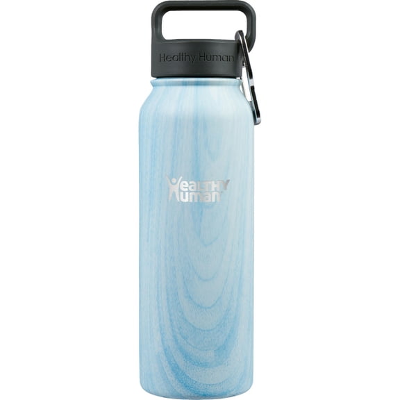 Healthy Human Stainless Steel Water Bottle | Double Walled Vacuum Insulated Water Thermos for Adults | Eco-Friendly Travel Bottles with Leak Proof Lid (Blue Wood, 21 oz/ 621 ML)