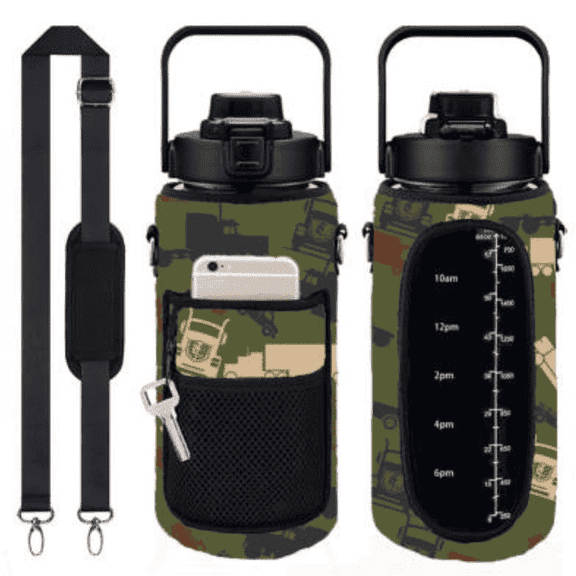 Healthy & Hydrated 2 Liter Travel Water Bottle Army Green Trucker Camo
