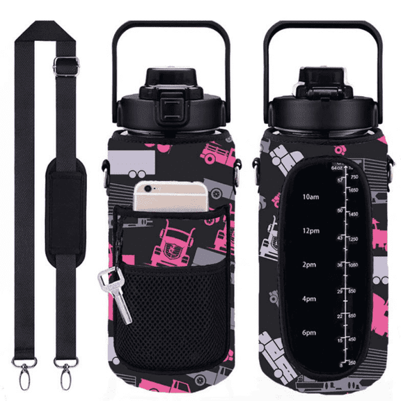 Healthy & Hydrated 2 Liter Travel Water Bottle Hot Pink Trucker Camo