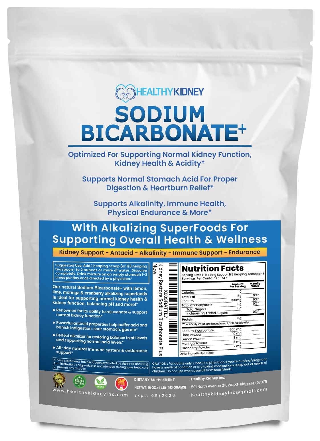 Healthy Kidney Sodium Bicarbonate+, Alkaline Supplement For Alkalinity