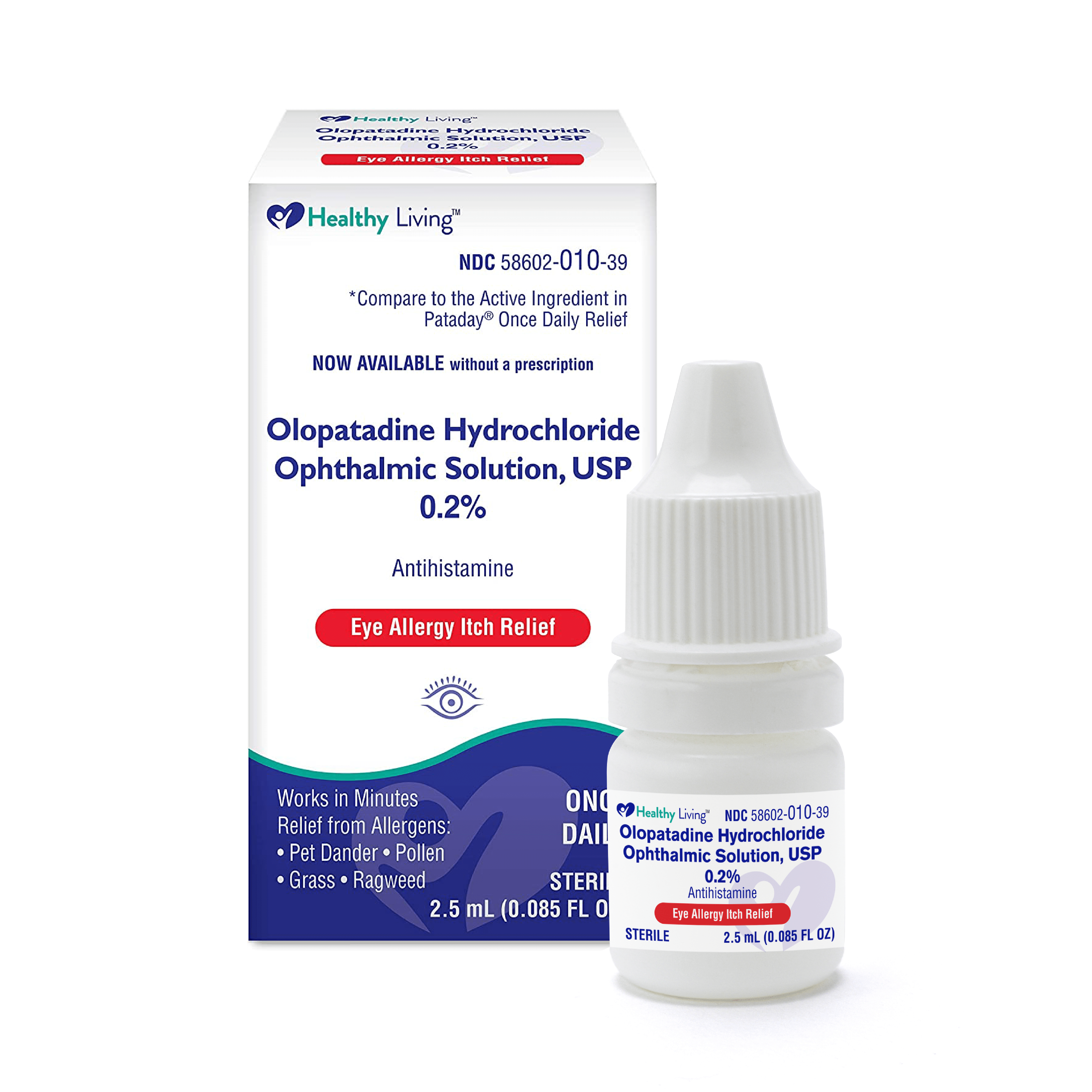 Healthy Living Antihistamine Once Daily Eye Drops for Allergy, Itch & Redness Relief