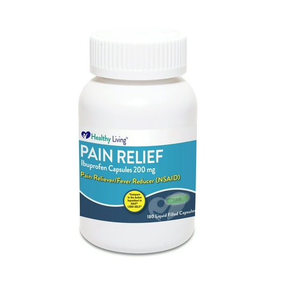 Healthy Living Ibuprofen Liquid Filled Capsules 200 mg, Pain Reliever/Fever Reducer (NSAID), Pain Medicine for Adults, 180 Count