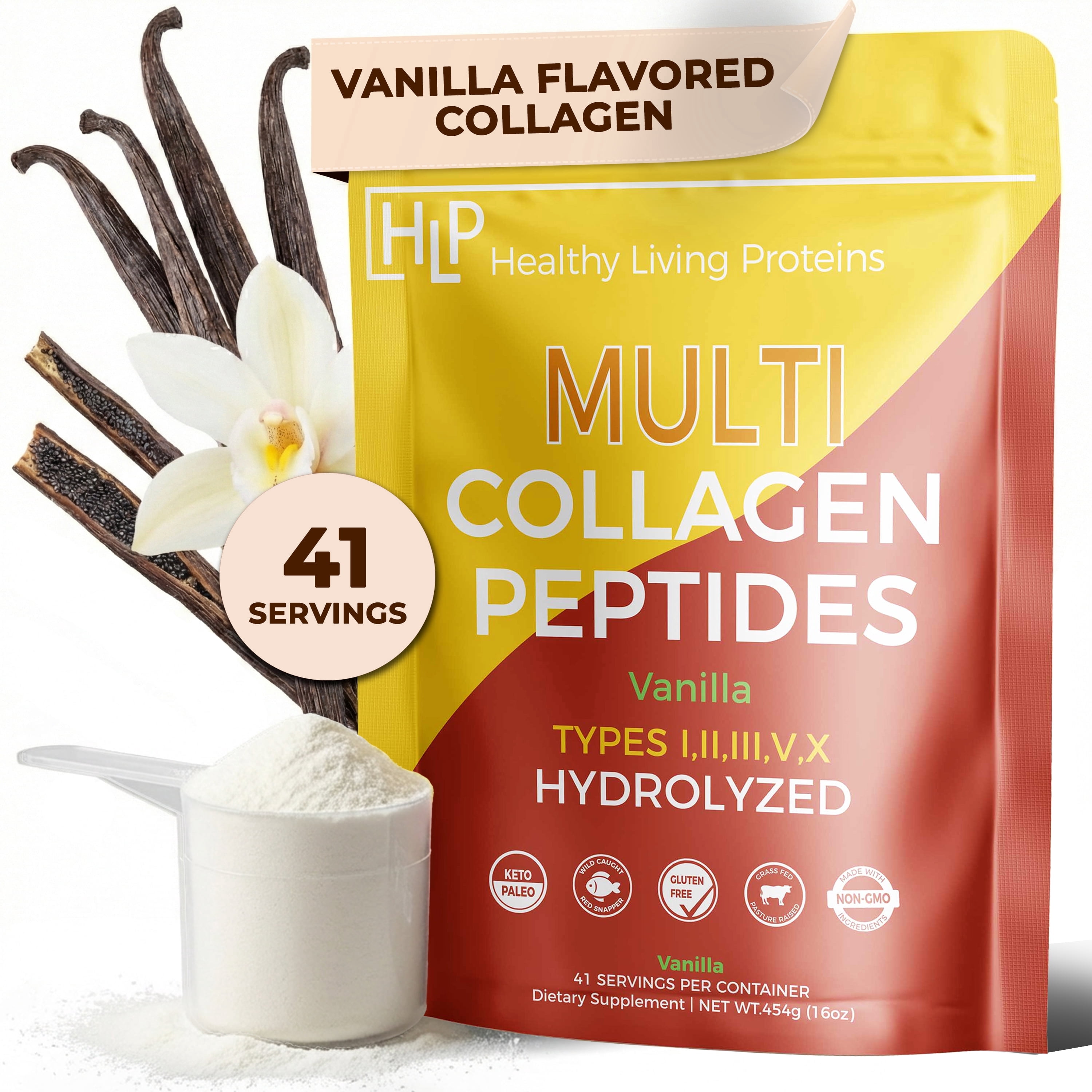 Healthy Living Proteins Multi Collagen Peptides Powder, Vanilla, 1lb