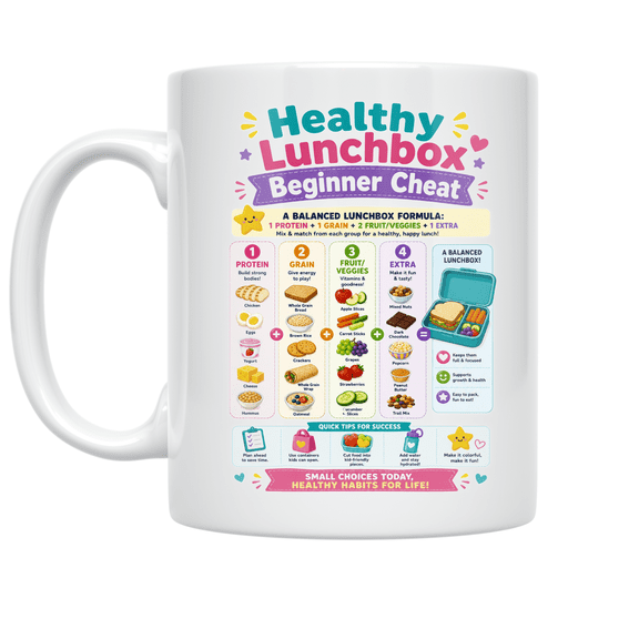 Healthy Lunchbox Beginner Cheat Sheet - Family Health Advocate - 11 oz Ceramic Coffee Mug