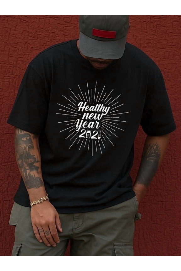 Healthy New Year 2021 Christmas t shirts funny t shirts for men 180G 100% Cotton black Hip-hop streetwear Comfortable activewear, perfect for gifts Wearable year-round summer and spring season humor