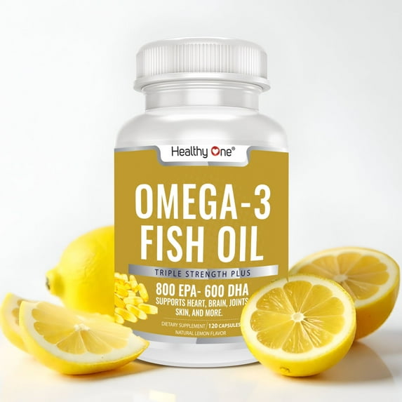 Healthy One Triple Strength Omega 3 Fish Oil 1000mg - Burpless Fish Oil 400mg EPA, 300mg DHA - 60 Gel Caps, 30 Servings