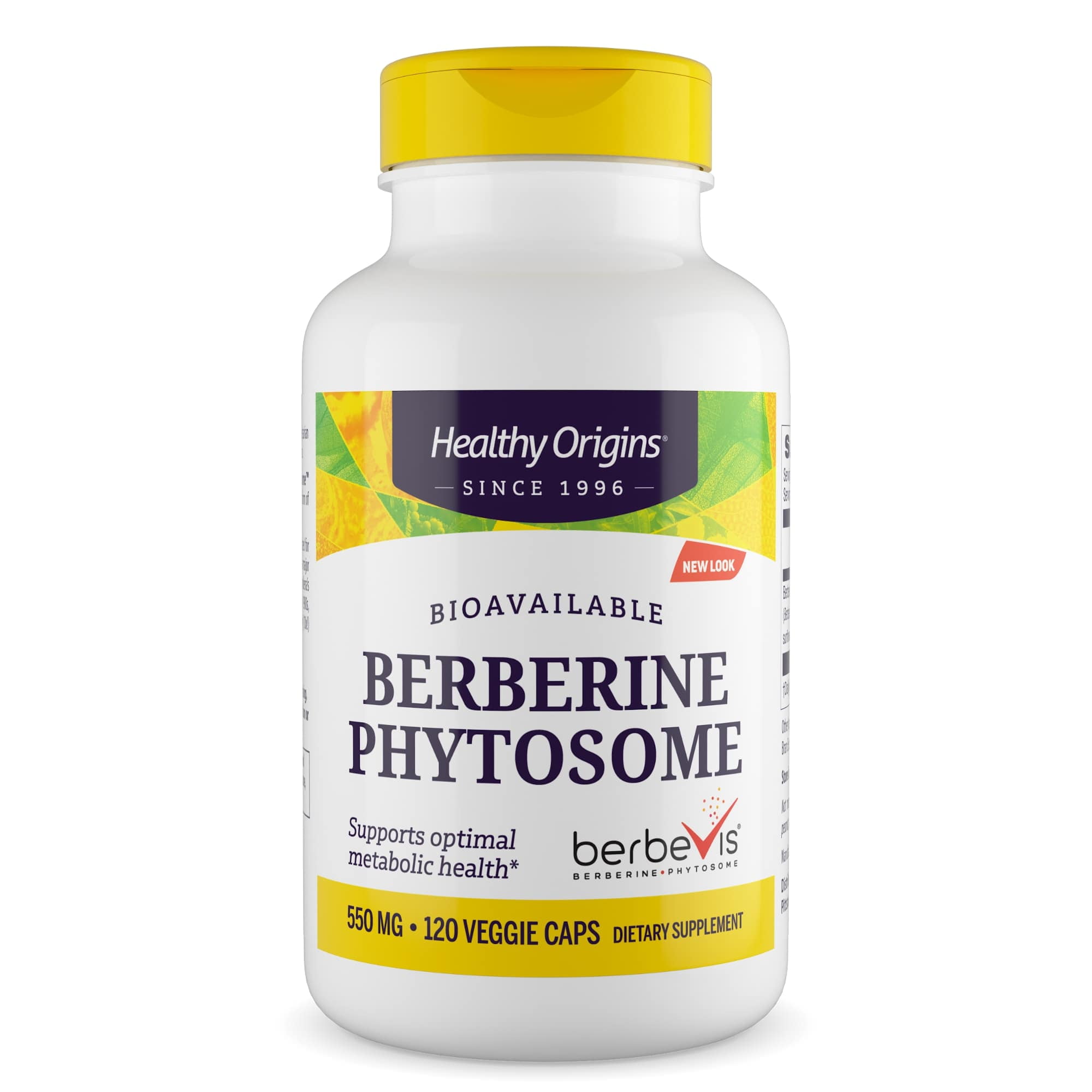 Healthy Origins Berberine Phytosome 550 mg (Berbevis), Berberine Supplement for Metabolic Support, Non-GMO, Vegan, 120 Veggie Caps