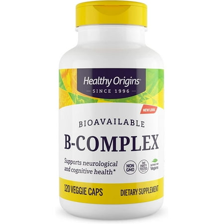 Healthy Origins Bioavailable B Complex (Coenzyme B Vitamins, High Potency, Energy and Metabolism Support, Includes Methylcobalamin and Methyltetrahydrofolate, Non-GMO, Vegan), 120 Veggie Caps