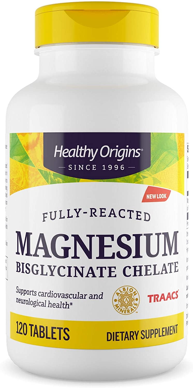 Healthy Origins Magnesium Bisglycinate Chelate (Albion Minerals, Non-GMO, Gluten Free, Cardiovascular Support, Bone Support, Neurological Support, Vegan), 120 Tablets