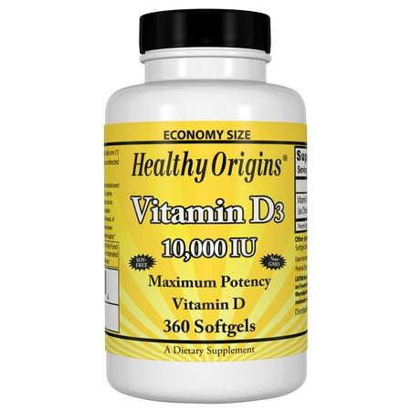 Healthy Origins Vitamin D3 10,000 IU (Non-GMO, High Potency, Bone Support, Immune Support, Gluten Free), 360 Softgels