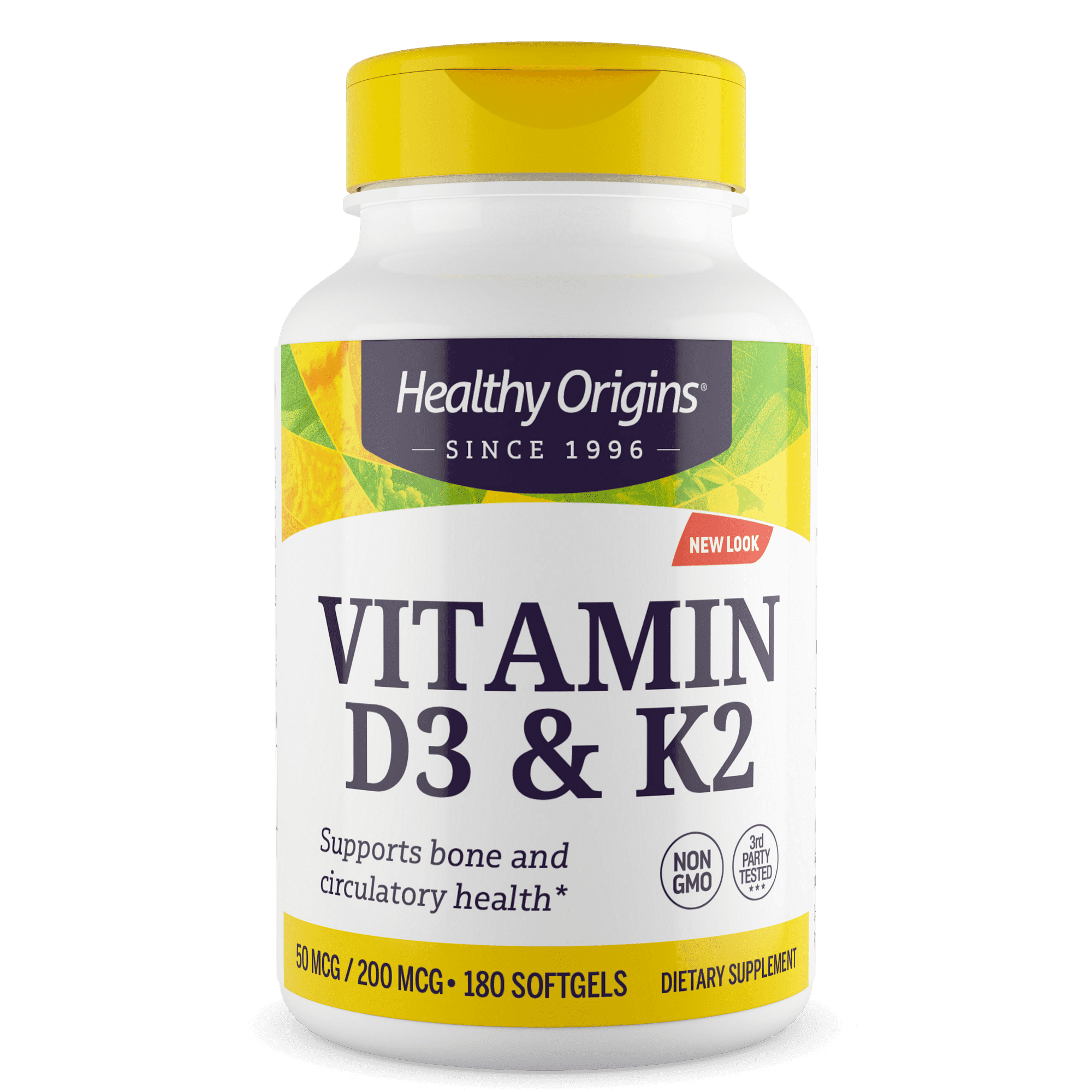 Healthy Origins Vitamin D3 2,000 IU (50 mcg) & K2 200 mcg (Non-GMO, 3rd Party Tested, Bone Support, Cardiovacsular Support), 180 Softgels