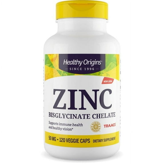 Healthy Origins Zinc Bisglycinate Chelate 50 Mg (Albion Minerals, Bioavailable, Non-GMO, Gluten Free, Immune Support), 120 Veggie Caps