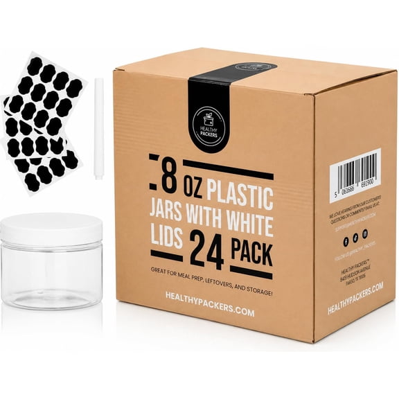 Healthy Packers 8 oz Slime Containers with Lids, 24 Pack Clear Plastic Jars, BPA Free