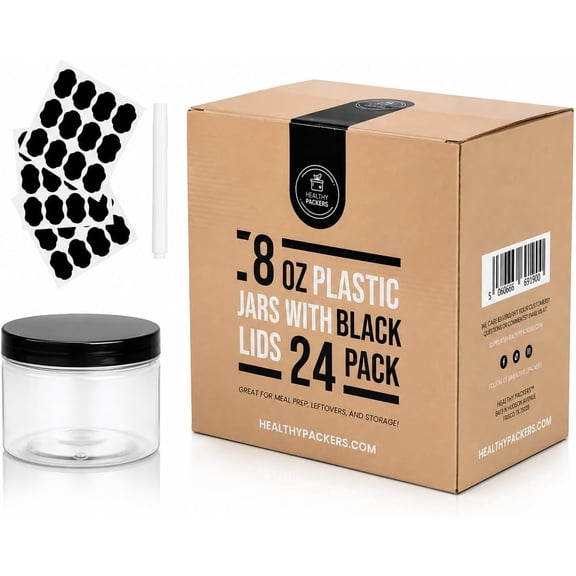 Healthy Packers 8 oz Slime Containers with Lids, 24 Pack Clear Plastic Jars, BPA Free