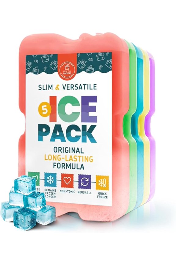 Ice Pack for Lunch Box - Freezer Packs - Original Cool Pack | Slim & Long-Lasting Ice Packs for Your Lunch or Cooler Bag (5 Pack-MultiColor)