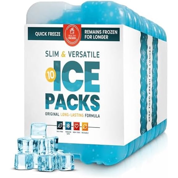 Healthy Packers Ice Packs for Lunch Boxes & Coolers - Freezer Packs - Original Cool Pack | Cooler Accessories for Beach, Camping & Fishing | Slim & Long-Lasting Reusable Ice Pack for Cooler