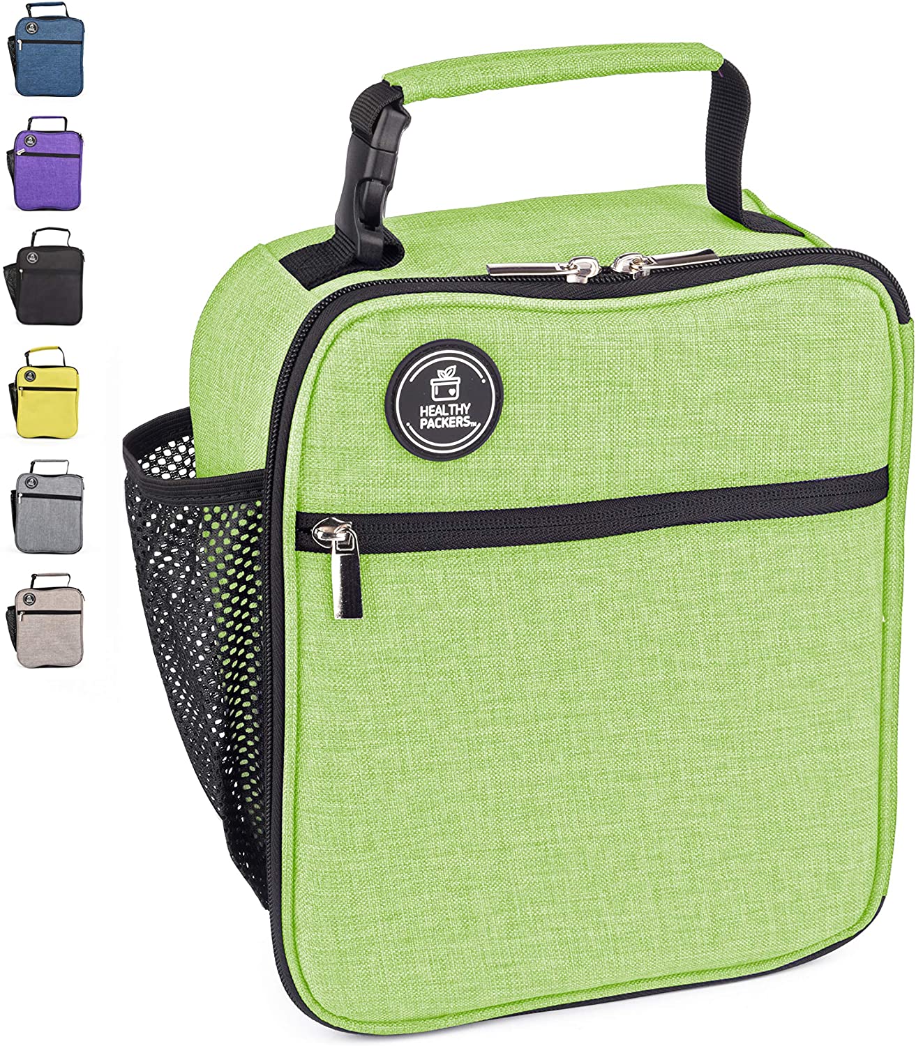 Healthy Packers Insulated Lunch Bag With Water Bottle Holder Green 