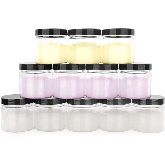 Healthy Packers Multi-Use Plastic Jars with Black Lids (4oz, 12 Pack)