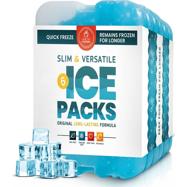 Blue Camping Box Healthy Packers Reusable Ice Packs for Lunch Box and Cooler, Blue, 6 ...
