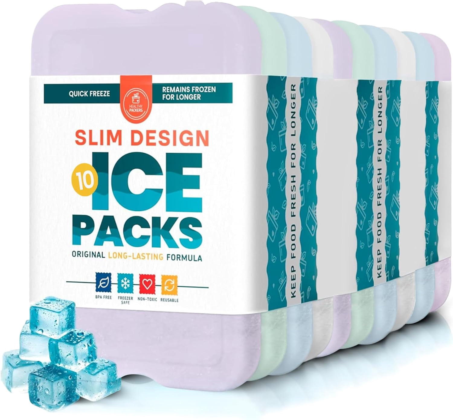 Healthy Packers® Reusable Ice Packs for Lunch Boxes and Coolers, BPA-Free, 4-8-10 Pack