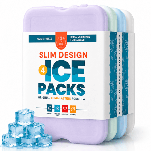 Healthy Packers® Reusable Ice Packs for Lunch Boxes and Coolers, BPA-Free, 4-8-10 Pack