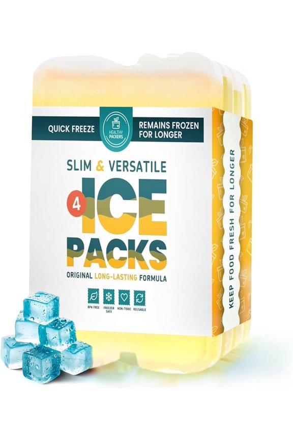 Slim Ice Packs for Lunch Bags or Coolers (4 Pack, Yellow)