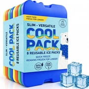 Healthy Packers Slim Ice Packs for Lunch Bags or Coolers (8 -Pack, Multicolor)
