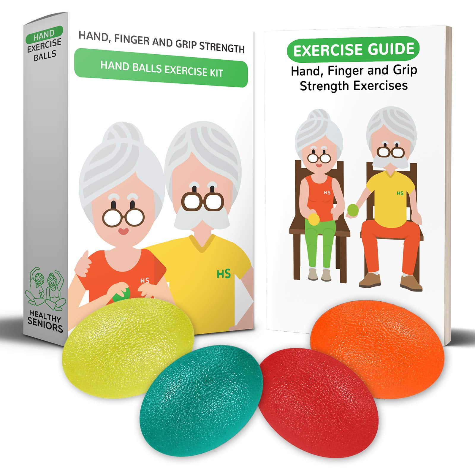 Healthy Seniors Hand Exercise Balls for Arthritis Set of 4 Squeeze