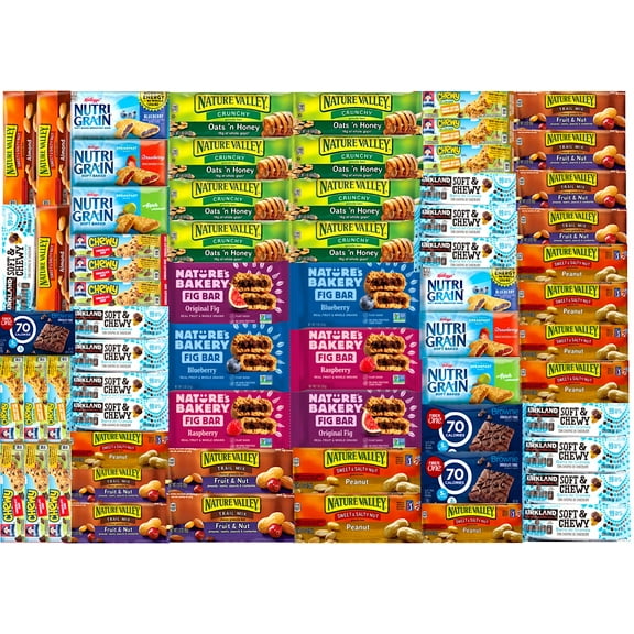 Healthy Snack Bars To Go & Bars Gift Variety Pack (Care Package 66 Count) Comes in Elegant LA Signature Gift Box -Bulk Sampler Bars Military Care Package, Office Meetings & More