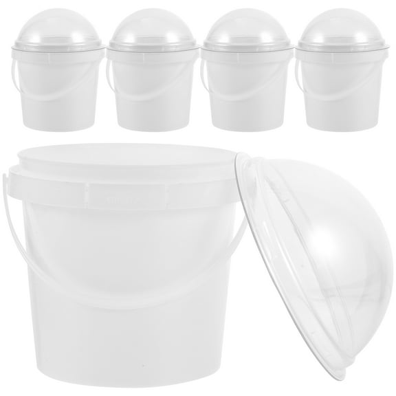 STRANDCHIC Clear Popcorn Storage Containers with Lids, 5-Pack Plastic Buckets for Snacks and Food Storage