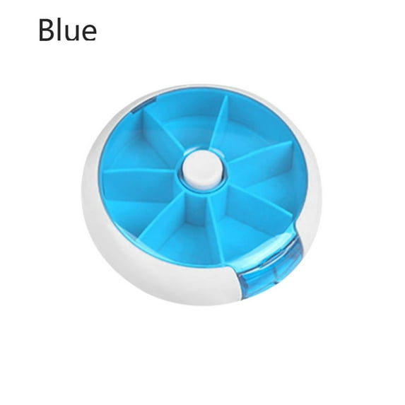 Healthy Splitter Pill Organizer Small Medicine Weekly Rotating 7 Day Round Shape Pill Box Case Container Tablet Storage BLUE