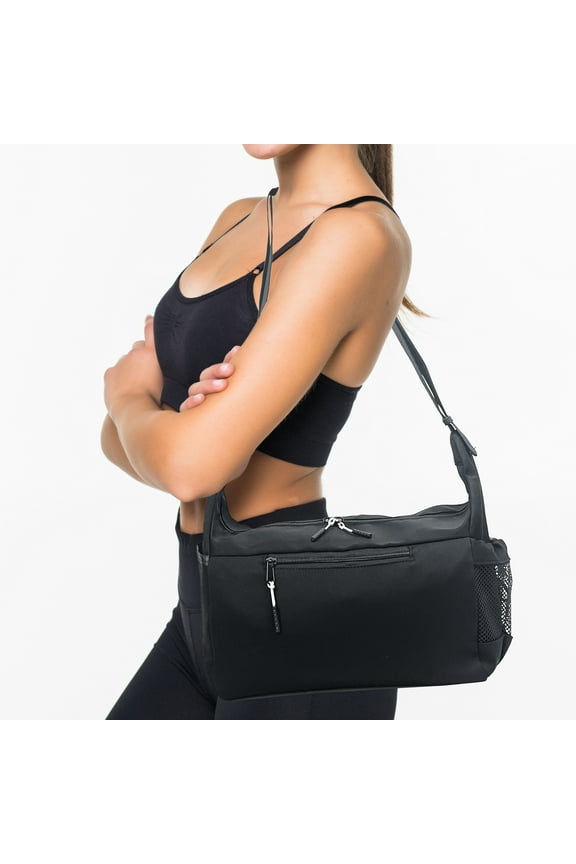 Unisex 15.7" Sports Duffel Bag with Multi Pocket & Shoes Compartment, Black, 1-Piece