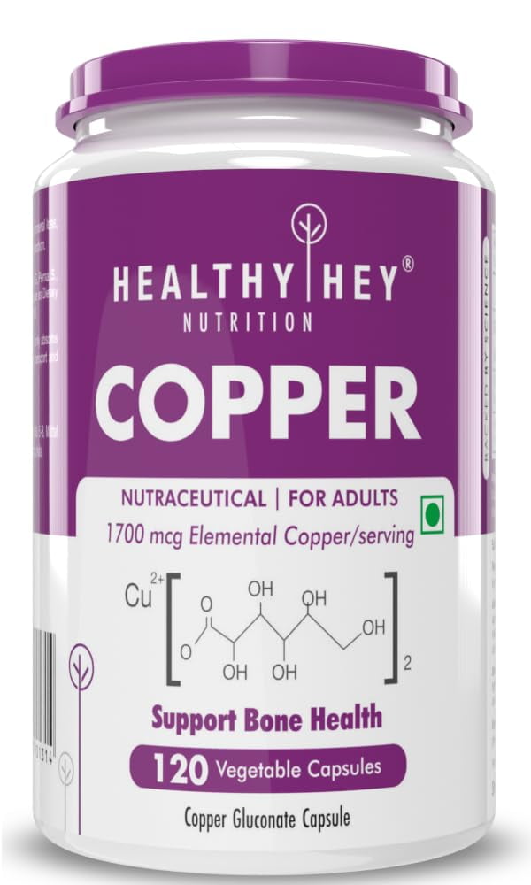 HealthyHey Nutrition Chelated Copper Gluconate Highly Bioavailable Form NonGMO, Gluten Free