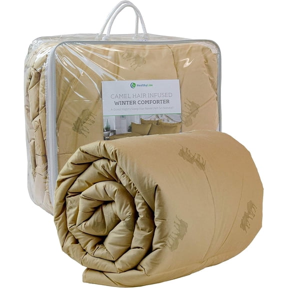 HealthyLine Natural Camel Hair Comforter, Down-Proof Cotton Shell, 102x86