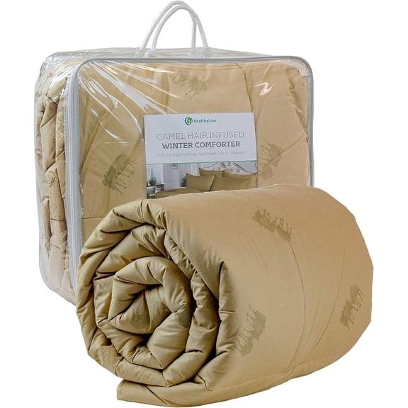 HealthyLine Natural Camel Hair Comforter, Down-Proof Cotton Shell, 102x86