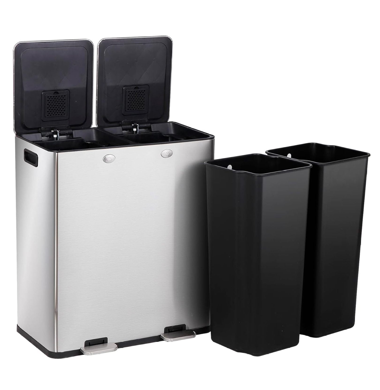 Heanday 16 Gallon(60L) Dual Trash Can,Stainless Steel Stepon Kitchen