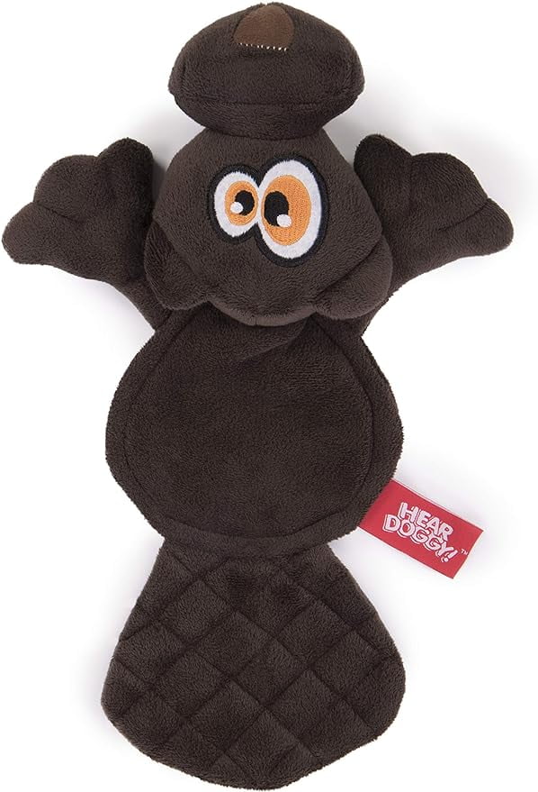 Hear Doggy Flattie Brown Beaver Ultrasonic Silent Squeaker Dog Toy