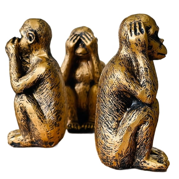 Hear No Evil See No Evil Speak No Evil Statue Set - 3 Wise Monkeys Figurines with Bronze Coating, Resin Monkey Decor for Office & Home, Meaningful Gift