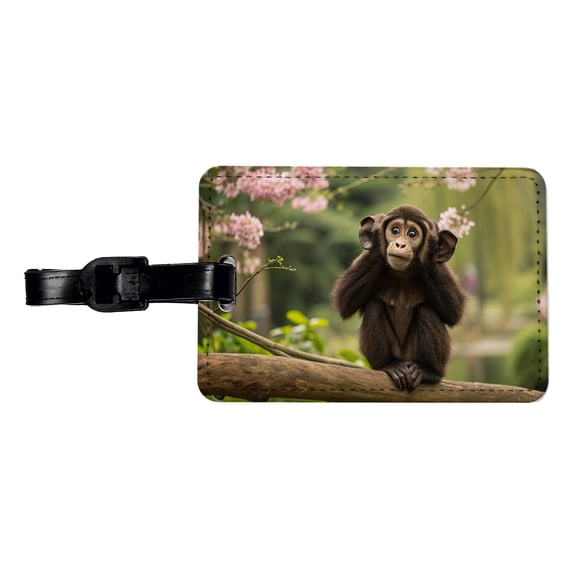 Hear No Evil Cute Monkey Faux Leather Travel Luggage Tag