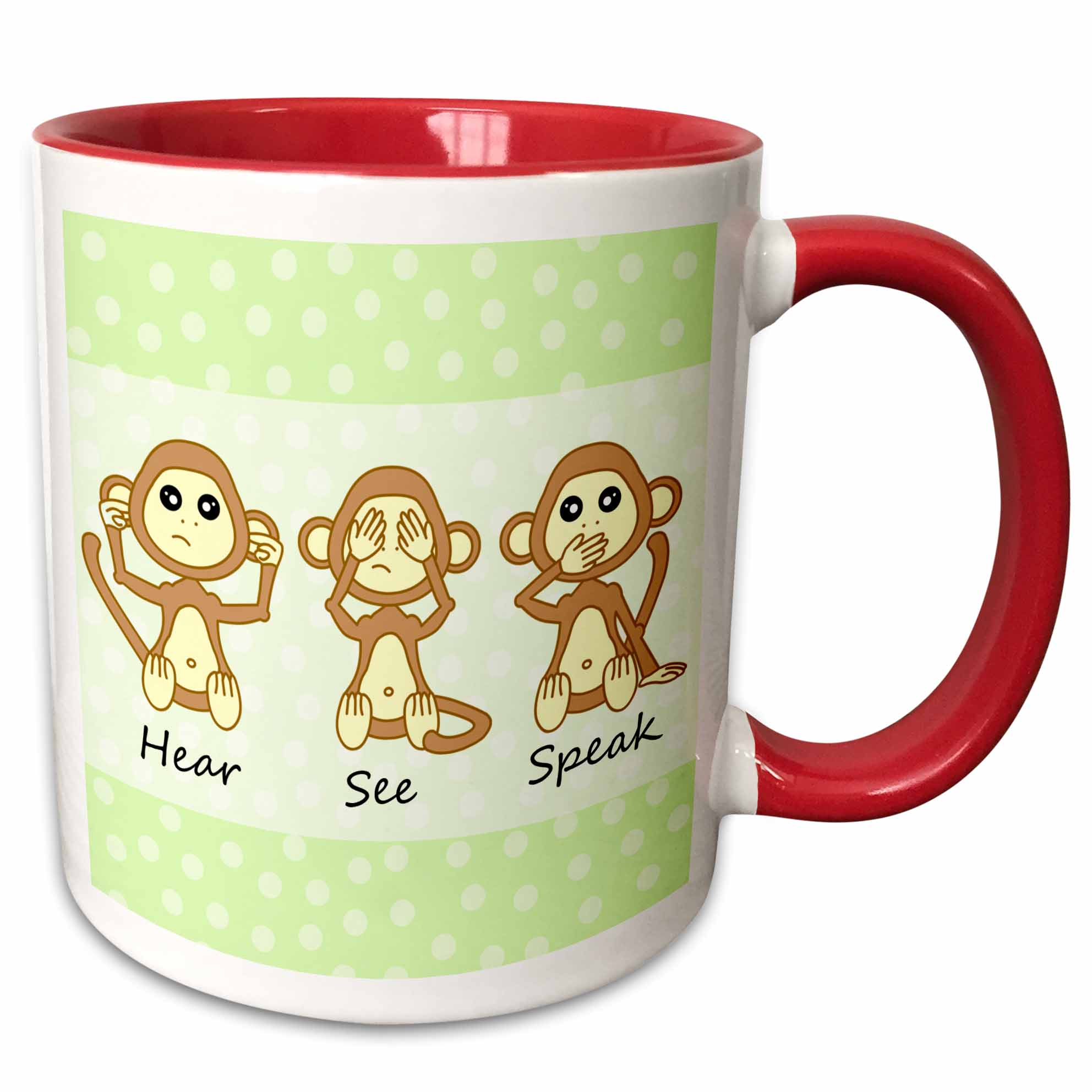 Hear No See No Speak No Evil - Cute Baby Monkeys 15oz Two-Tone Red Mug ...