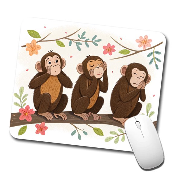 Hear Speak See No Evil Mouse Pad Low Profile Gaming Mat
