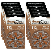 HearClear Size 312 Zinc Air 1.45V Hearing Aid Batteries (60 Pack)