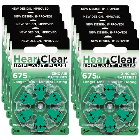 HearClear Size 675P Cochlear Implant Zinc Air 1.45V Hearing Aid Batteries (60 Pack)