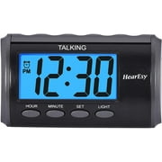 HearEsy Talking Alarm Clock for Visually Impaired - Large Numbers Desk Clock - Day Clock for Seniors - Battery Operated Large Display Alarm Clock - Model 1714-IPS - Grey