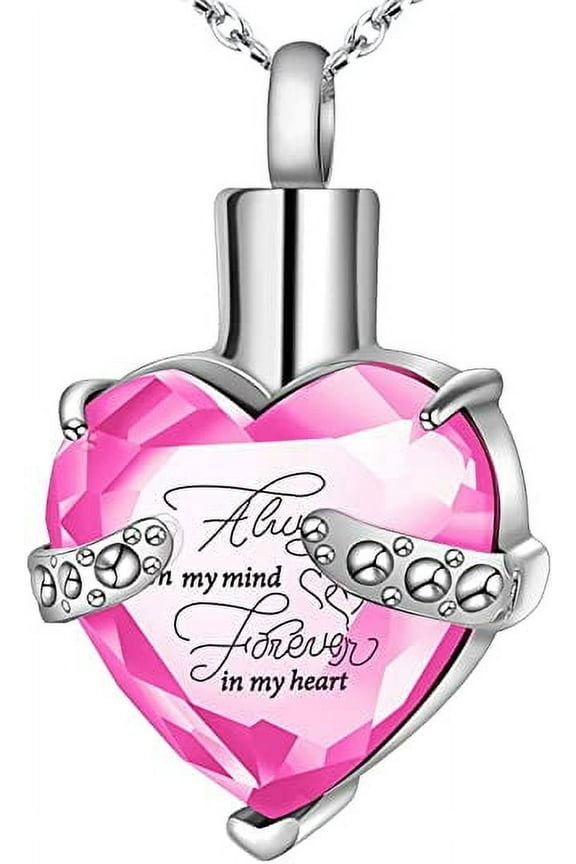Heart Crystal Ash Holder Necklace, Stainless Steel, 18 in