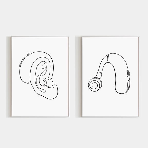 Hearing Aid Art Human Ear Outline Drawing Anatomy Audiology Decor Set 2 Stretched Canvas 12x18