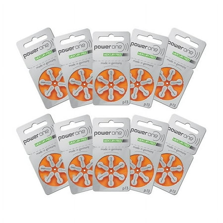 Hearing Aid Battery Powerone size 13 made in Germany Genuine 60 Batteries